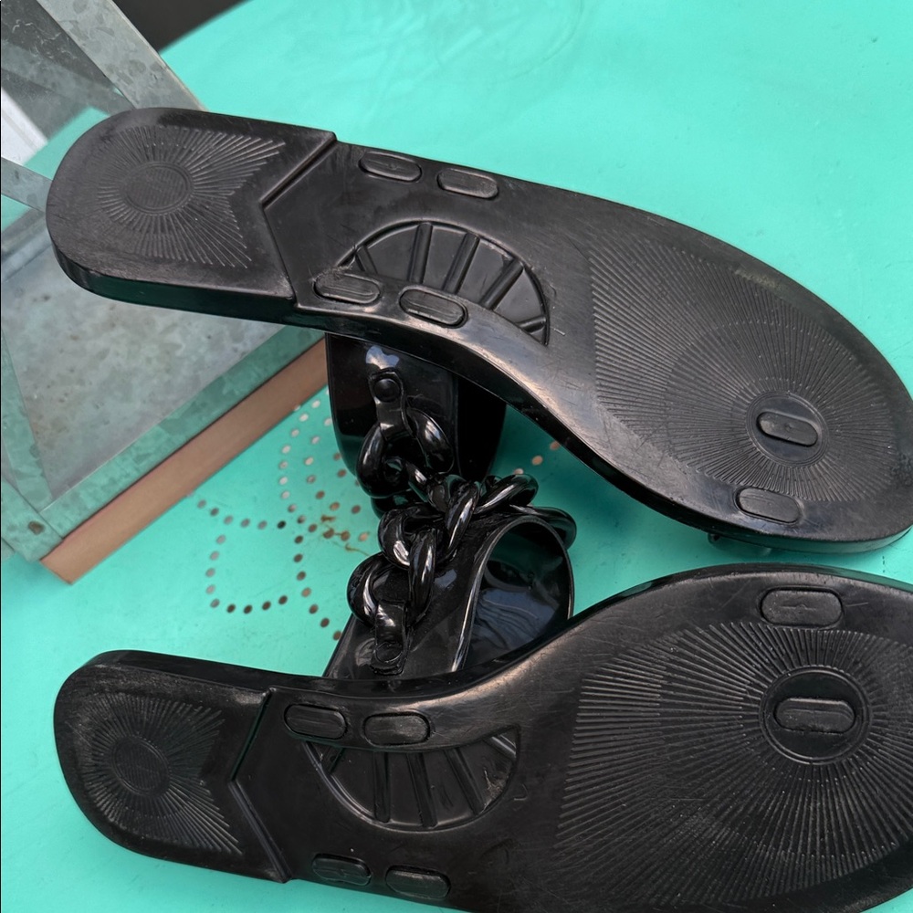 Michael Kors Glossy Black Chain Sandals - Picture 5 of 8